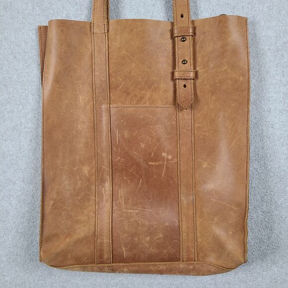 Able Brown Genuine Leather North South Tote Bag With Long Strap - Picture 6 of 12